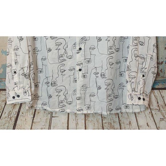Asos Womens Size XL White Sketchy Faces Print Long Sleeve Button Up Shirt Top - Picture 4 of 7